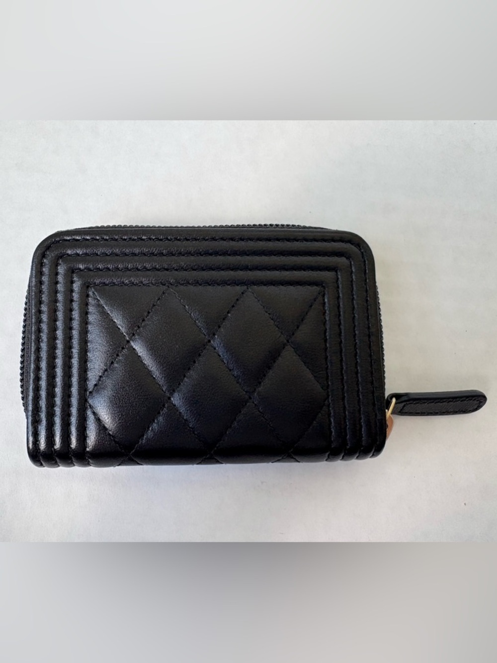 Chanel Black Leather Boy Zippered Coin Purse Card Holder Wallet Quilted Lambskin - Picture 3 of 10